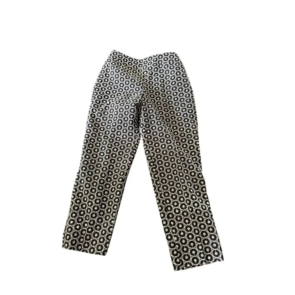 Talbots Black & White Floral Embroidered Silk Blend Cropped Ankle Pants Sz 4p
